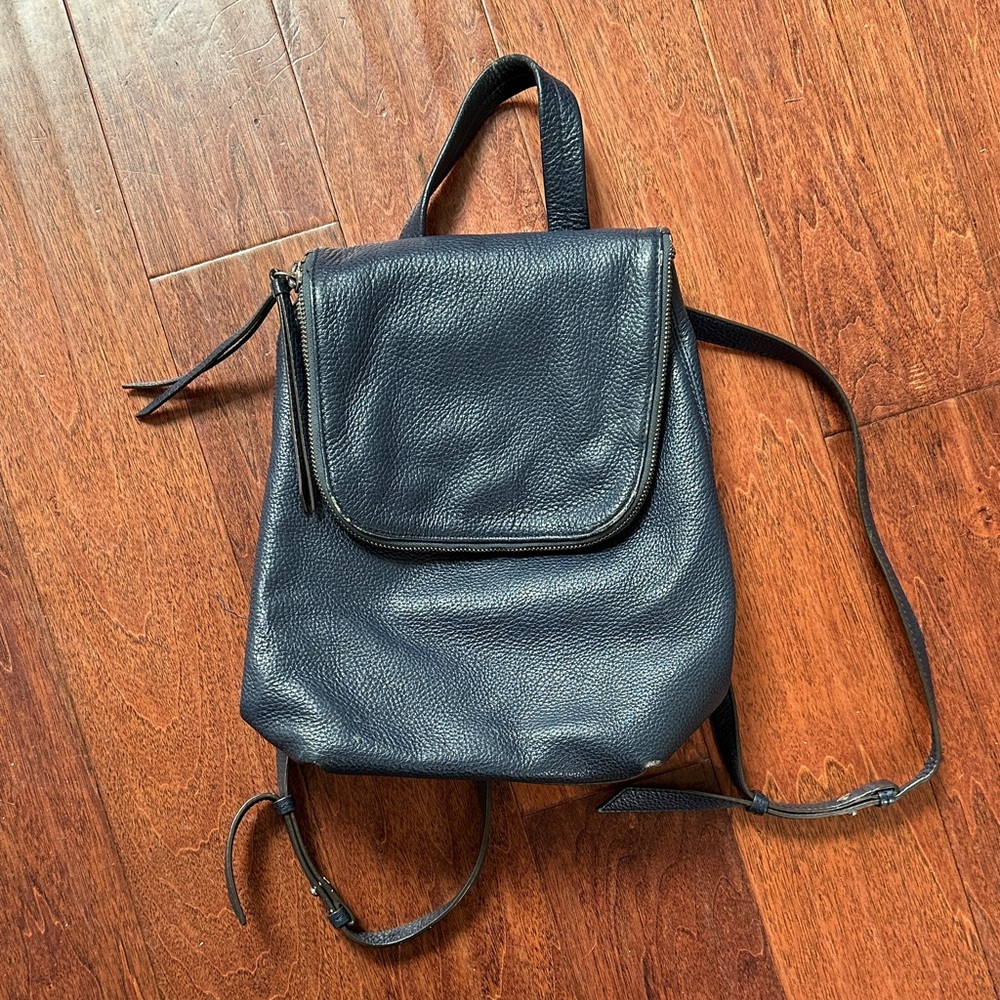 Banana Republic Navy Blue Leather Backpack with Adjustable Straps